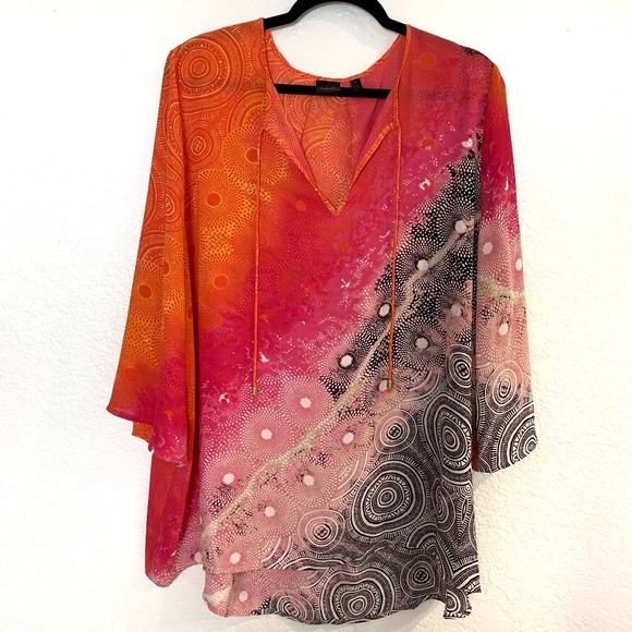 Rafaella Tops - Rafaella Chiffon Hi Lo Blouse 2X Semi Sheer Geometric Print Multicolor